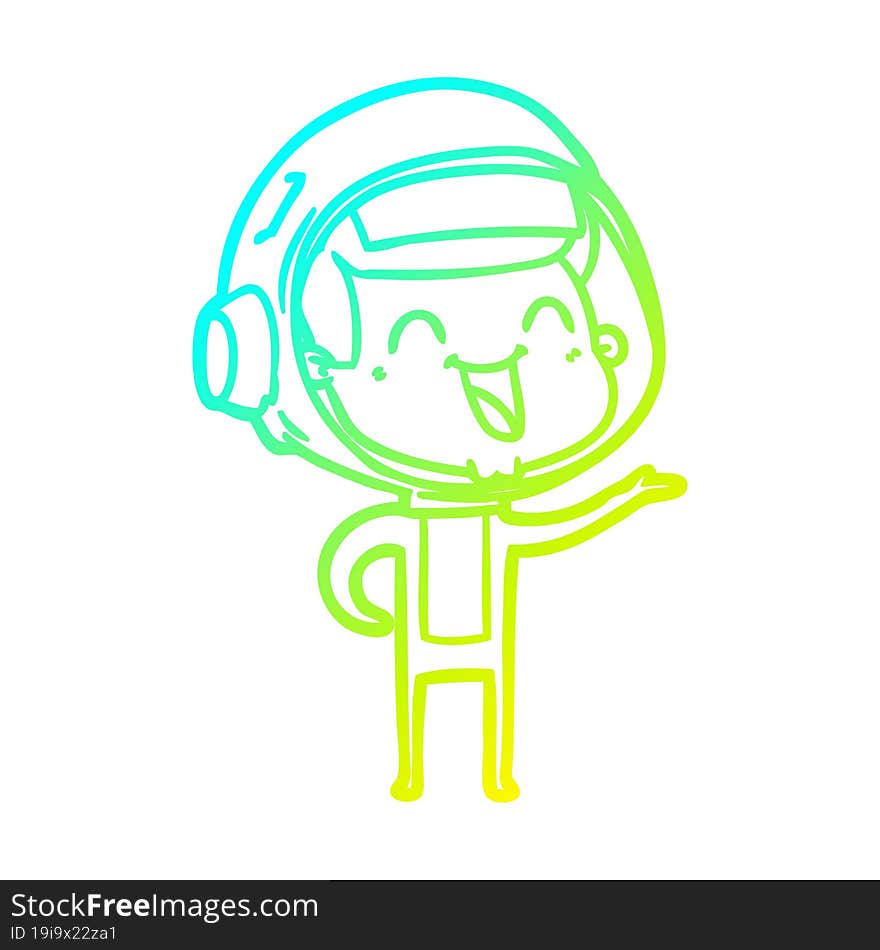 cold gradient line drawing of a happy cartoon astronaut