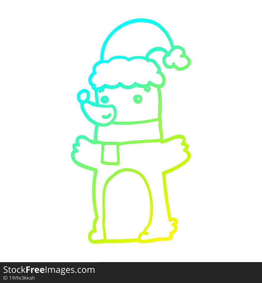 cold gradient line drawing cartoon bear wearing christmas hat