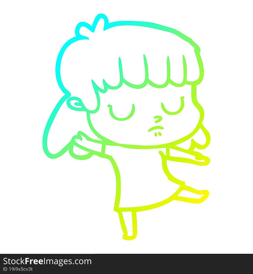 Cold Gradient Line Drawing Cartoon Indifferent Woman Dancing