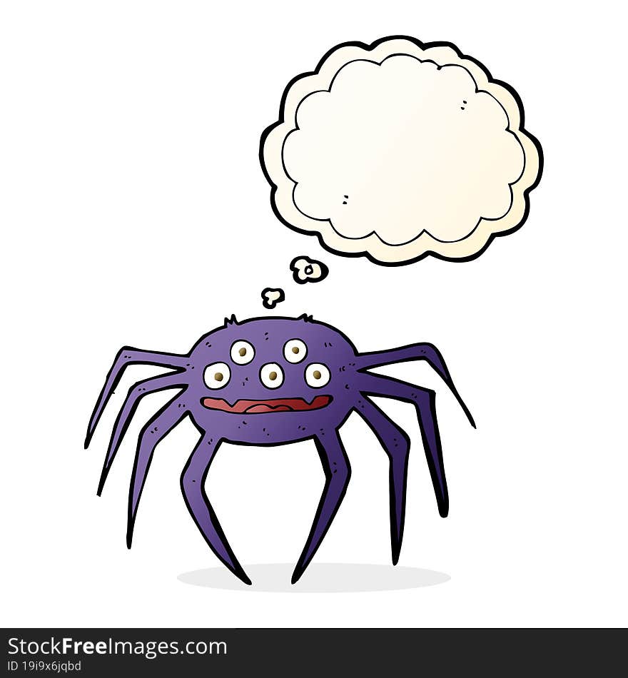 cartoon halloween spider with thought bubble