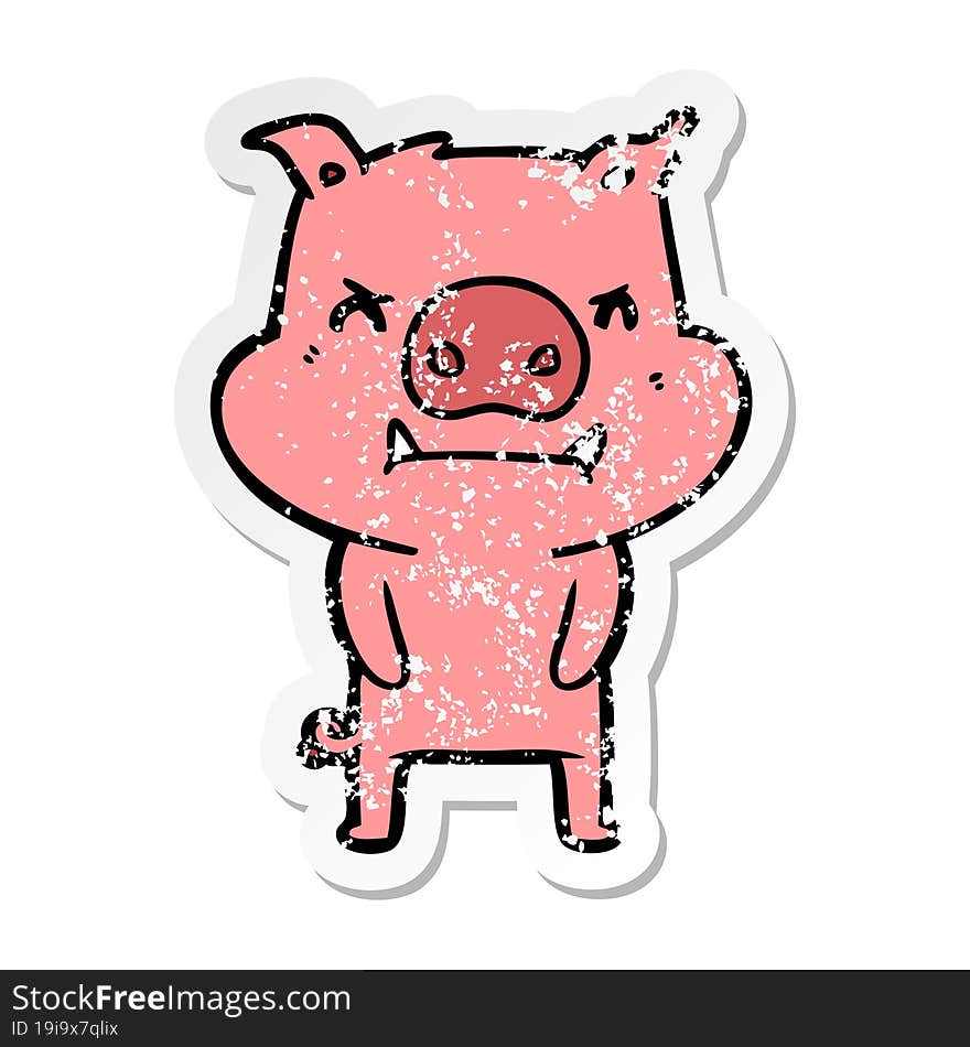 Distressed Sticker Of A Angry Cartoon Pig