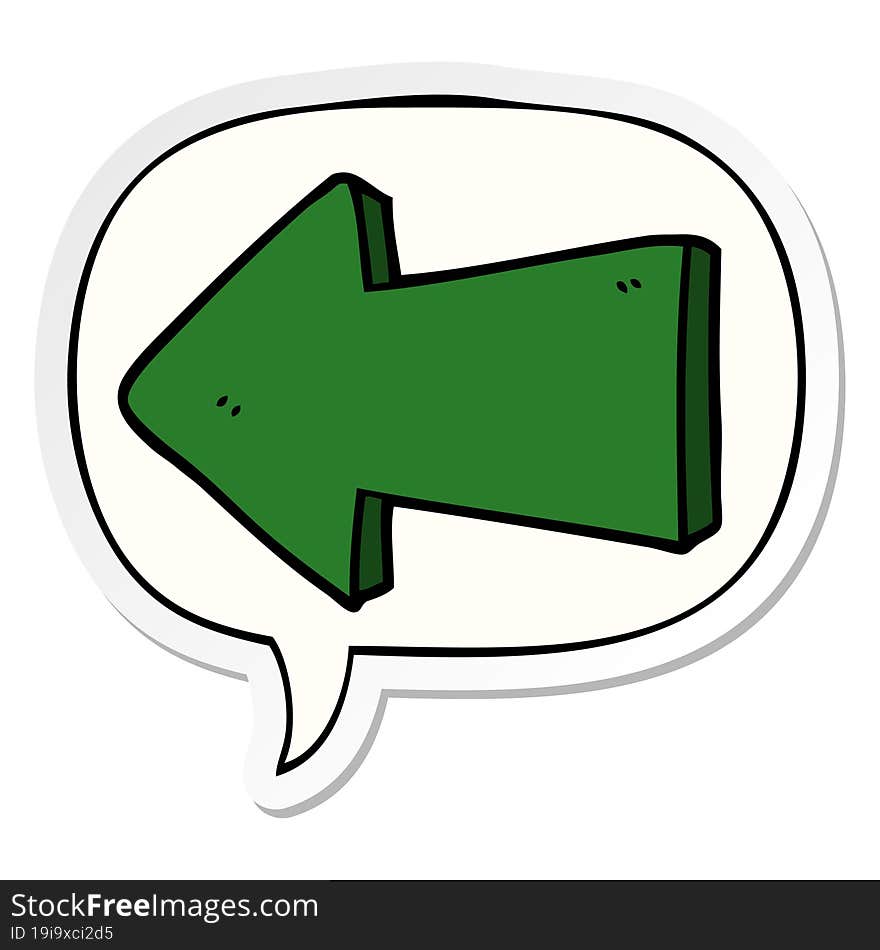 cartoon pointing arrow with speech bubble sticker