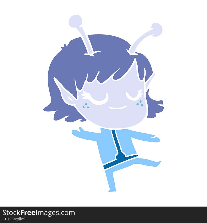 smiling alien girl flat color style cartoon