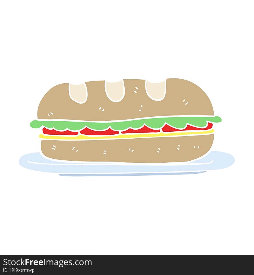 flat color illustration of a cartoon sub sandwich