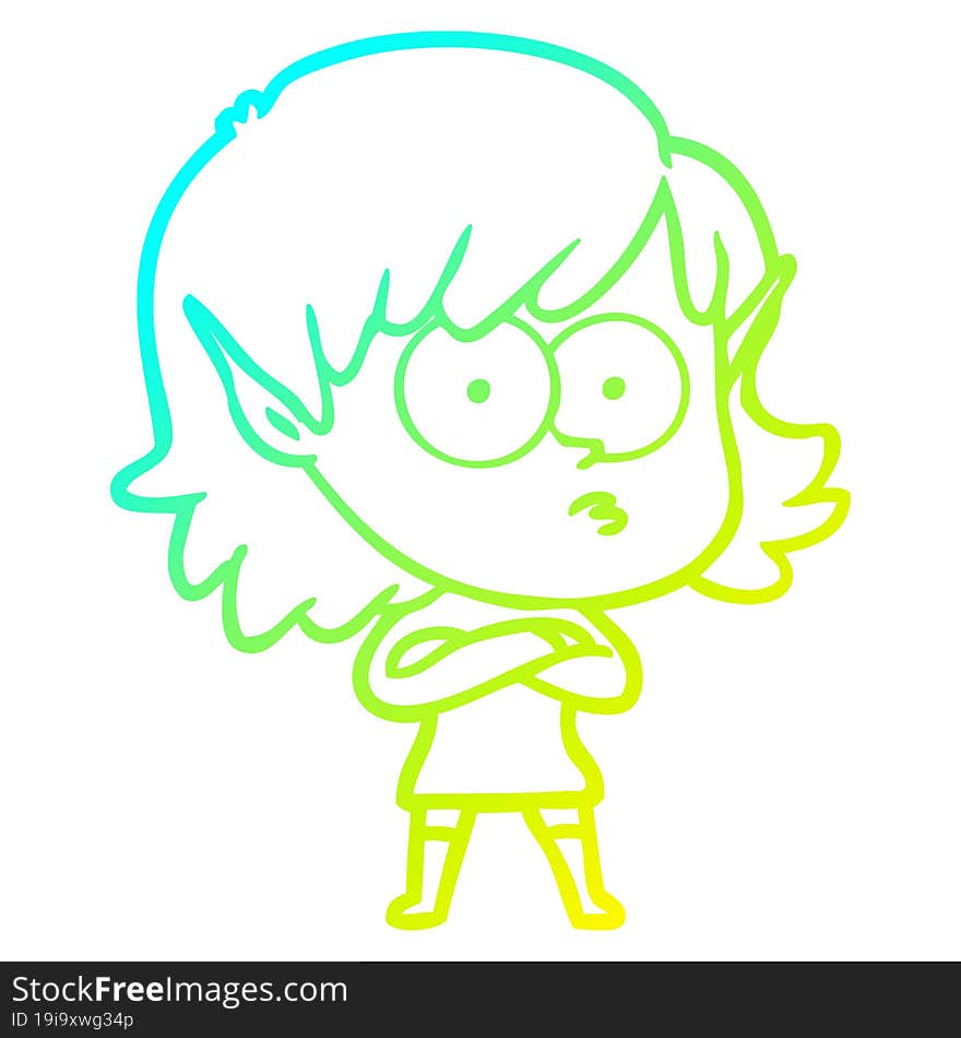 cold gradient line drawing cartoon elf girl staring