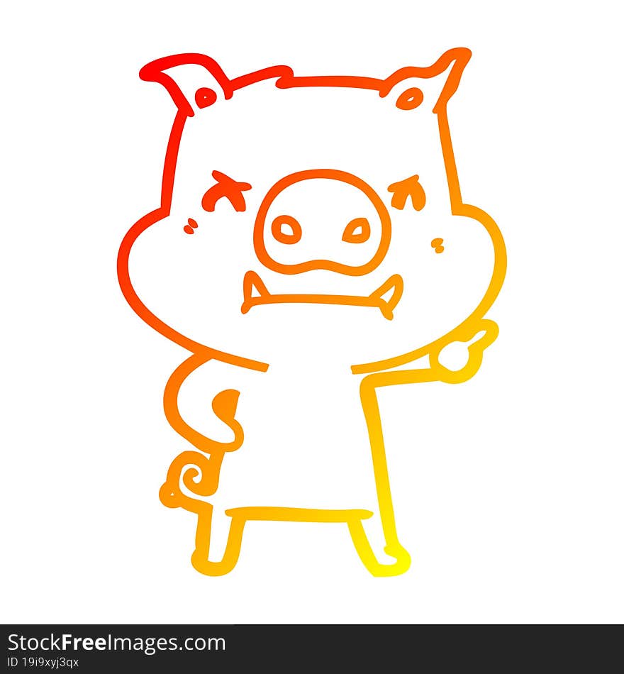 warm gradient line drawing angry cartoon pig