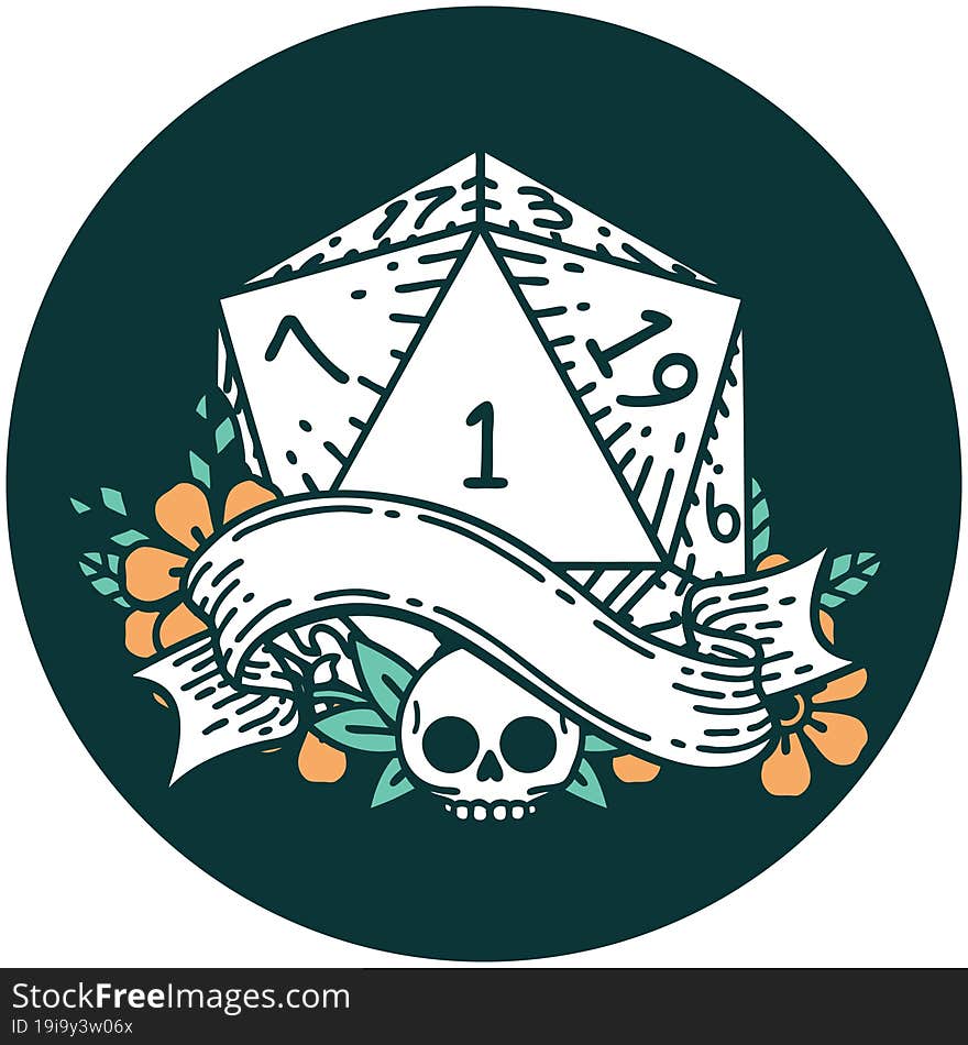 natural one d20 dice roll icon