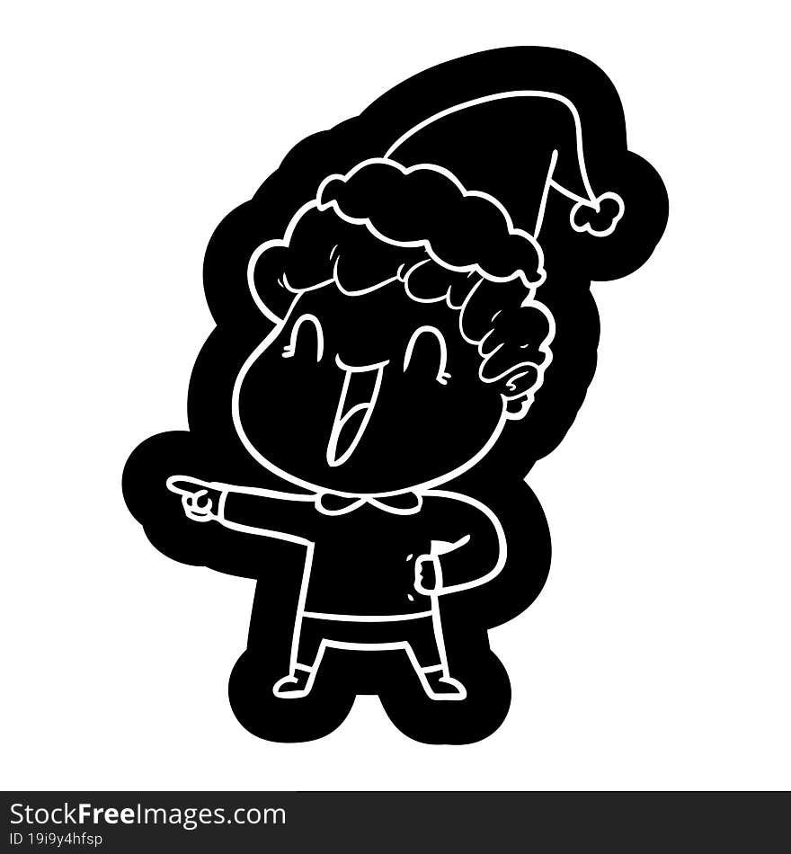 cartoon icon of a happy man wearing santa hat