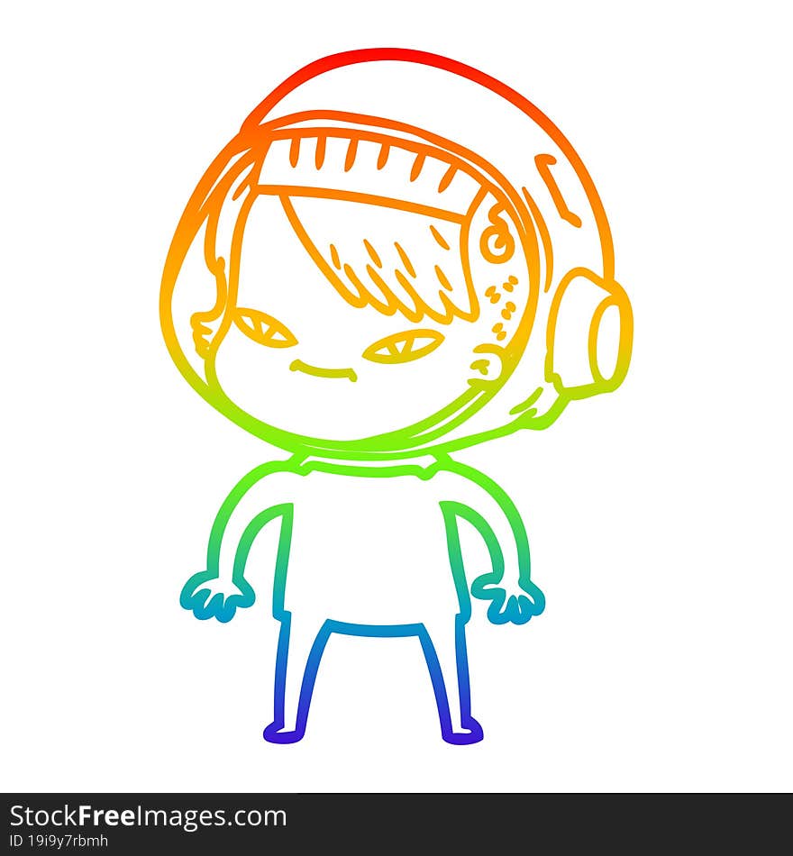 rainbow gradient line drawing of a cartoon astronaut woman