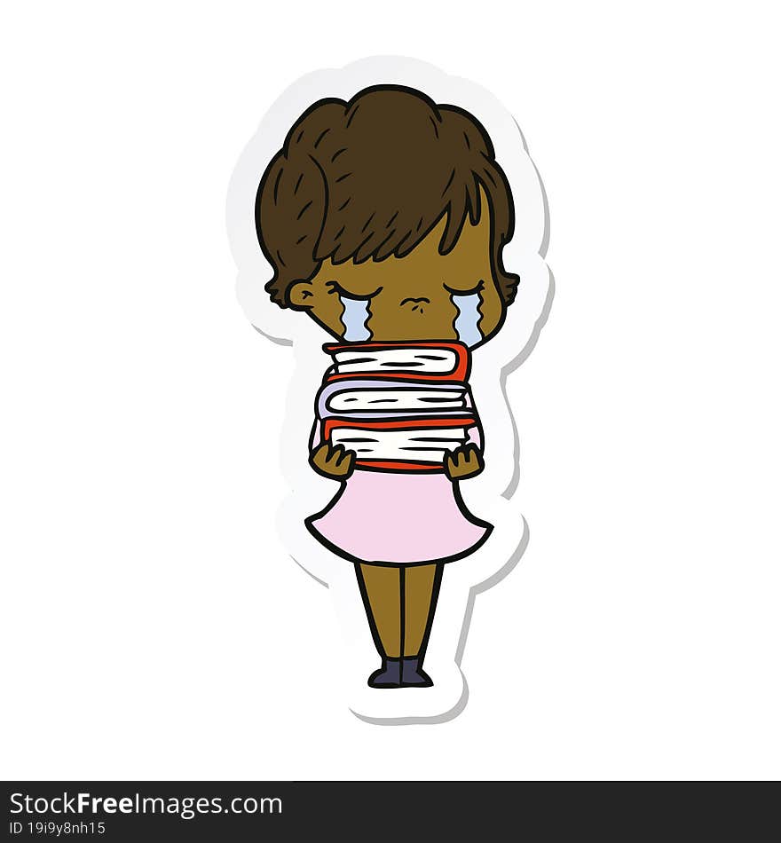 sticker of a cartoon woman crying