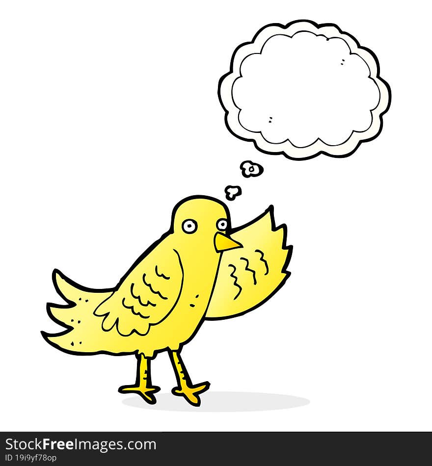 Cartoon Waving Bird With Thought Bubble