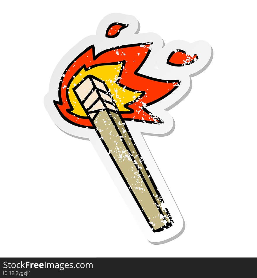 distressed sticker of a quirky hand drawn cartoon lit torch