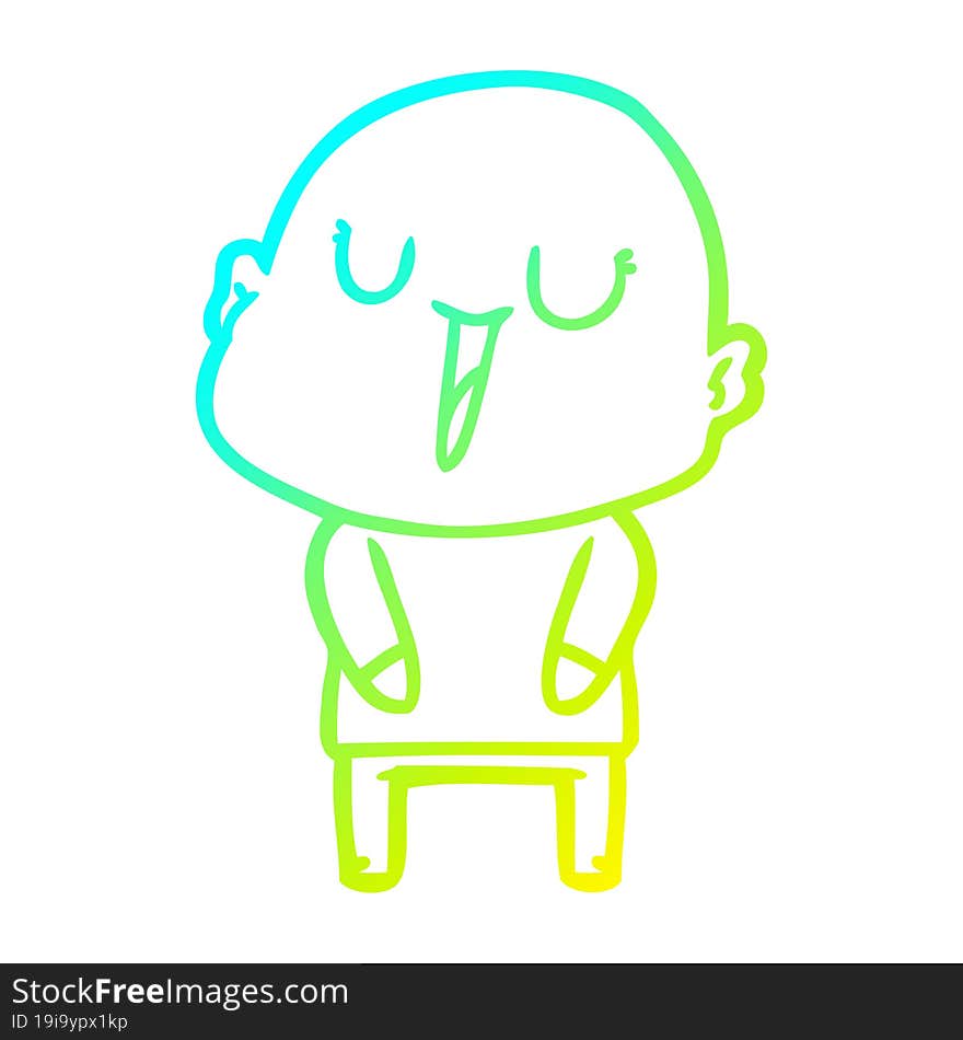 cold gradient line drawing of a happy cartoon bald man