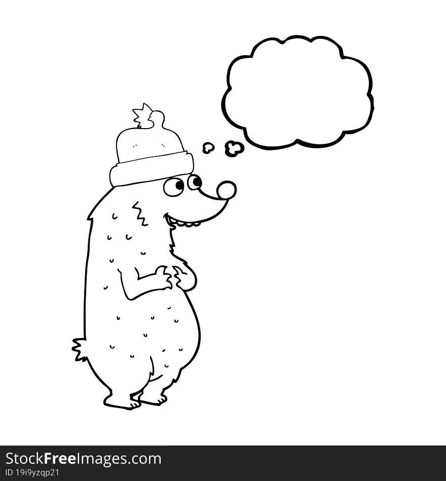 Thought Bubble Cartoon Bear Wearing Christmas Hat