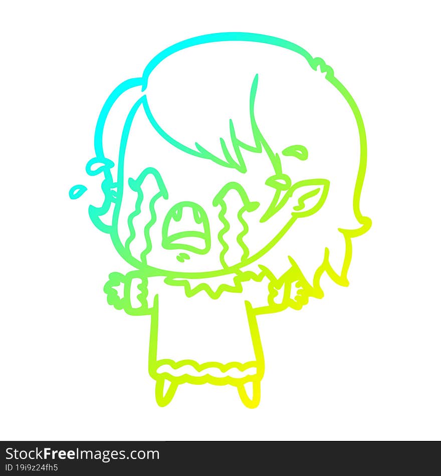 cold gradient line drawing cartoon crying vampire girl