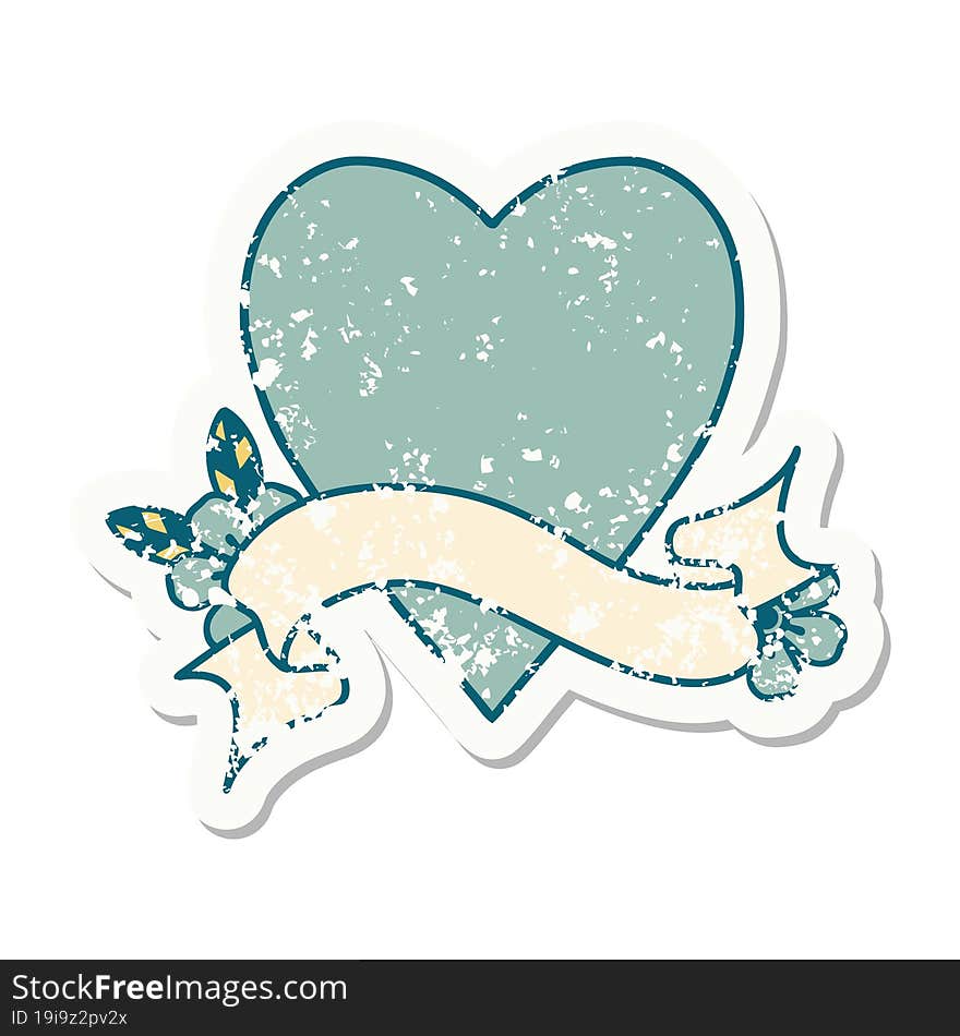 grunge sticker with banner of a heart