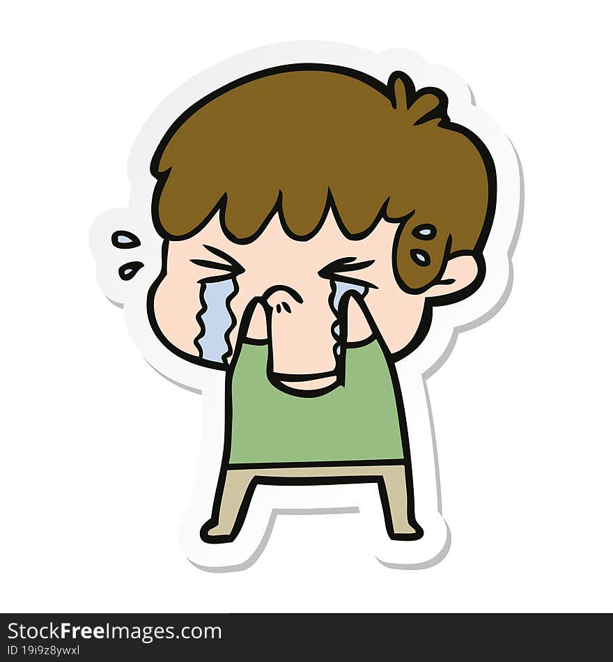 sticker of a cartoon boy crying