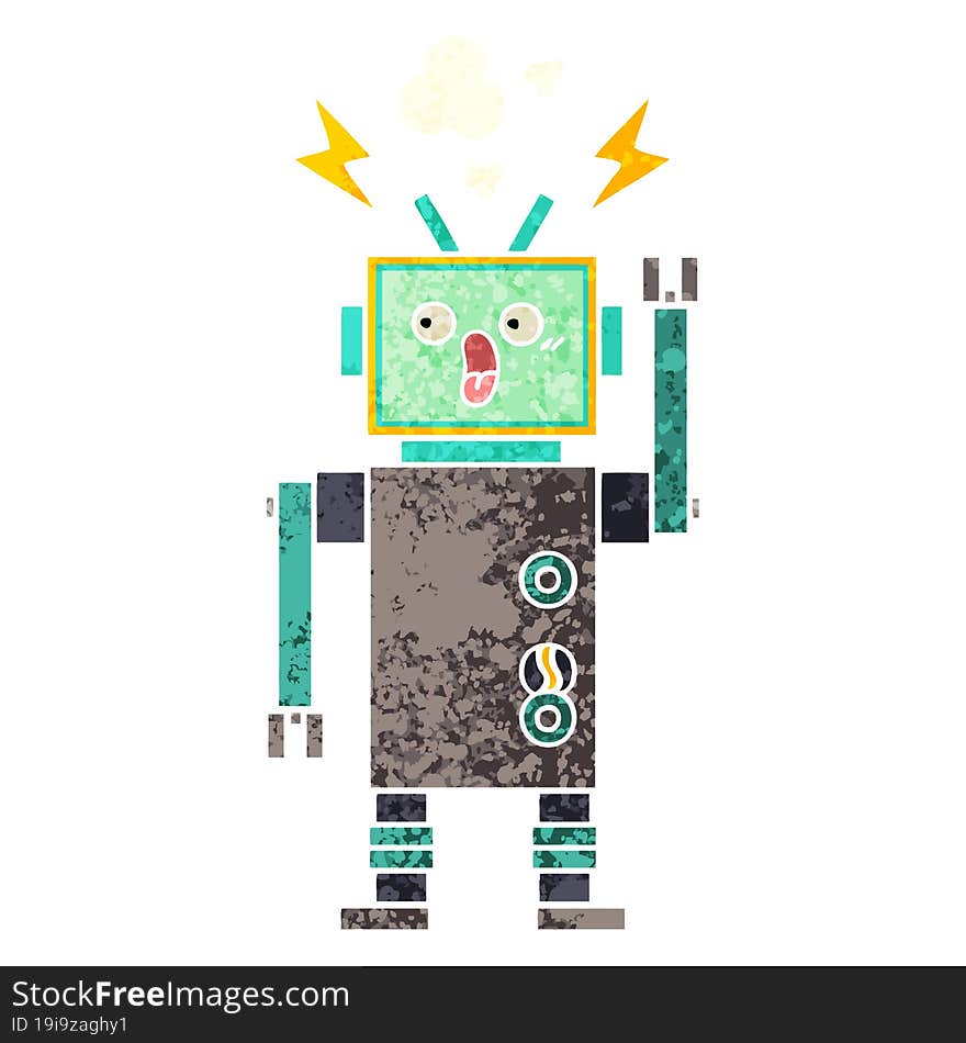 Retro Illustration Style Cartoon Robot