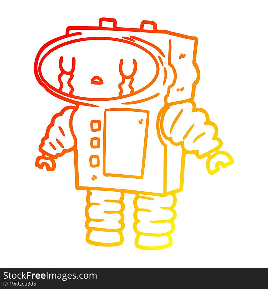 warm gradient line drawing cartoon robot crying