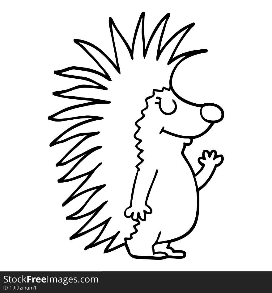 line drawing cartoon spiky hedgehog