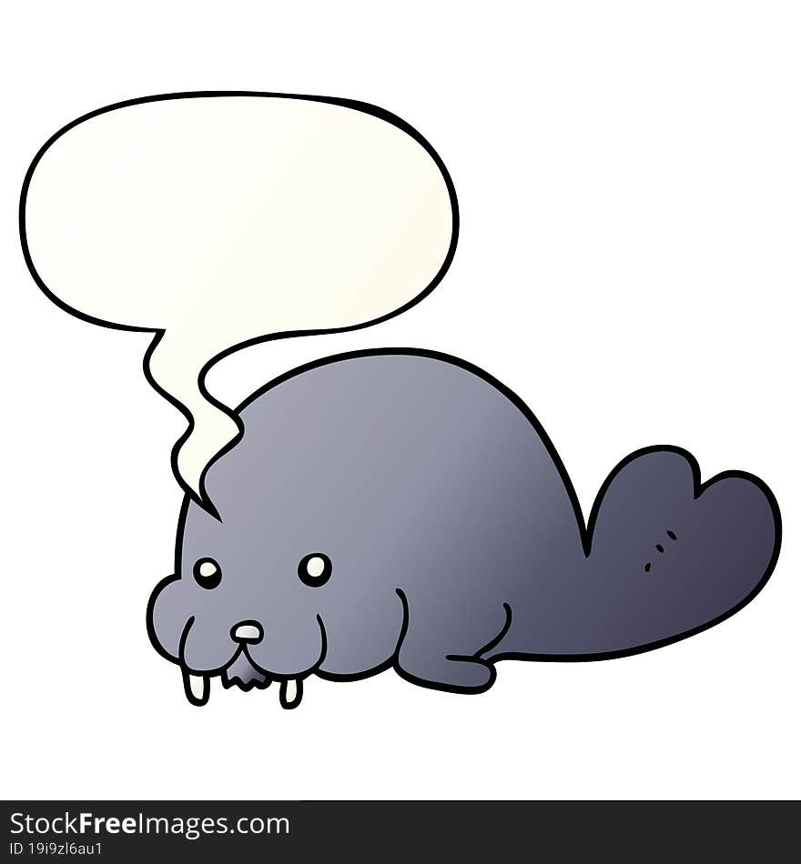 cute cartoon walrus and speech bubble in smooth gradient style