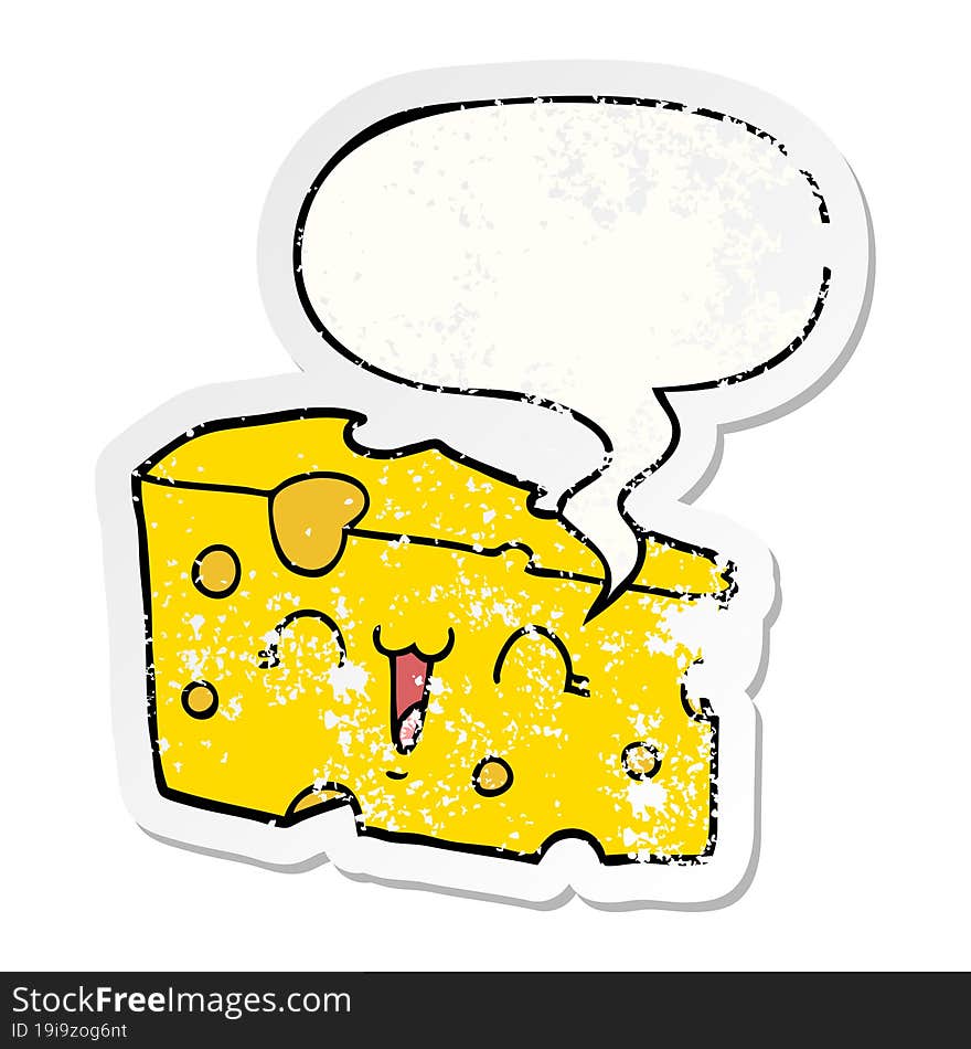 cartoon cheese and speech bubble distressed sticker