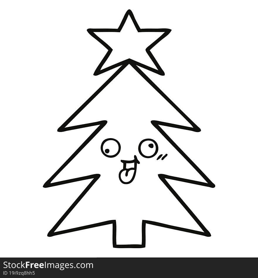 line drawing cartoon of a christmas tree