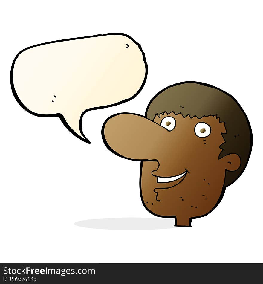 cartoon happy male face with speech bubble