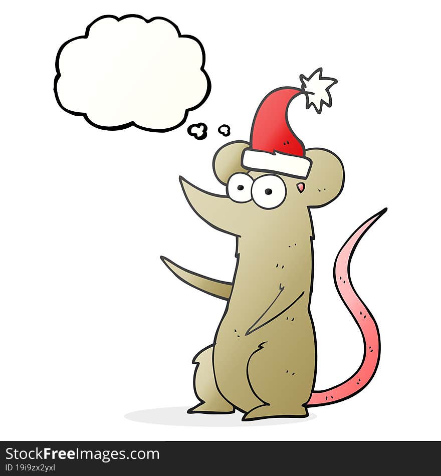 thought bubble cartoon mouse wearing christmas hat