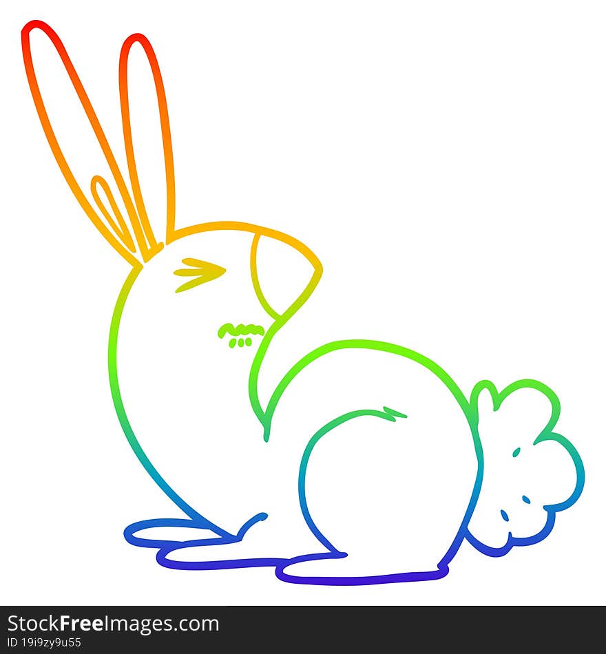 rainbow gradient line drawing of a cartoon annoyed rabbit