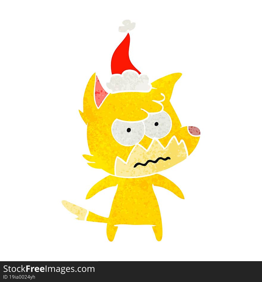 retro cartoon of a annoyed fox wearing santa hat