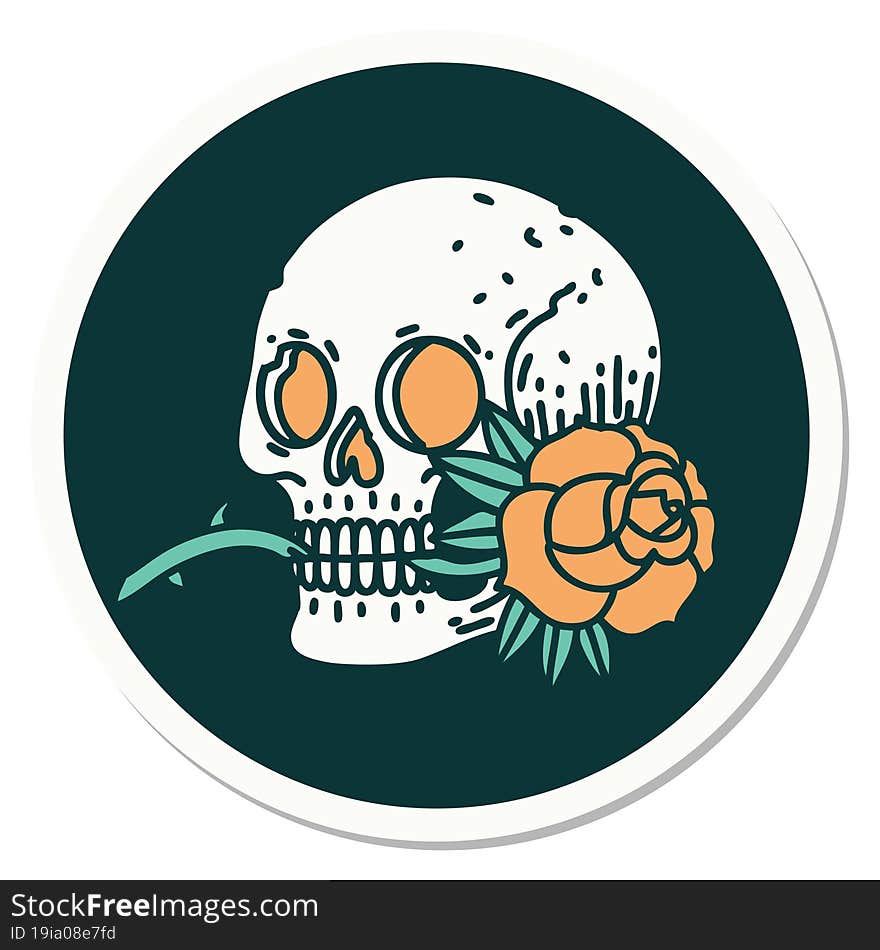 tattoo style sticker of a skull and rose