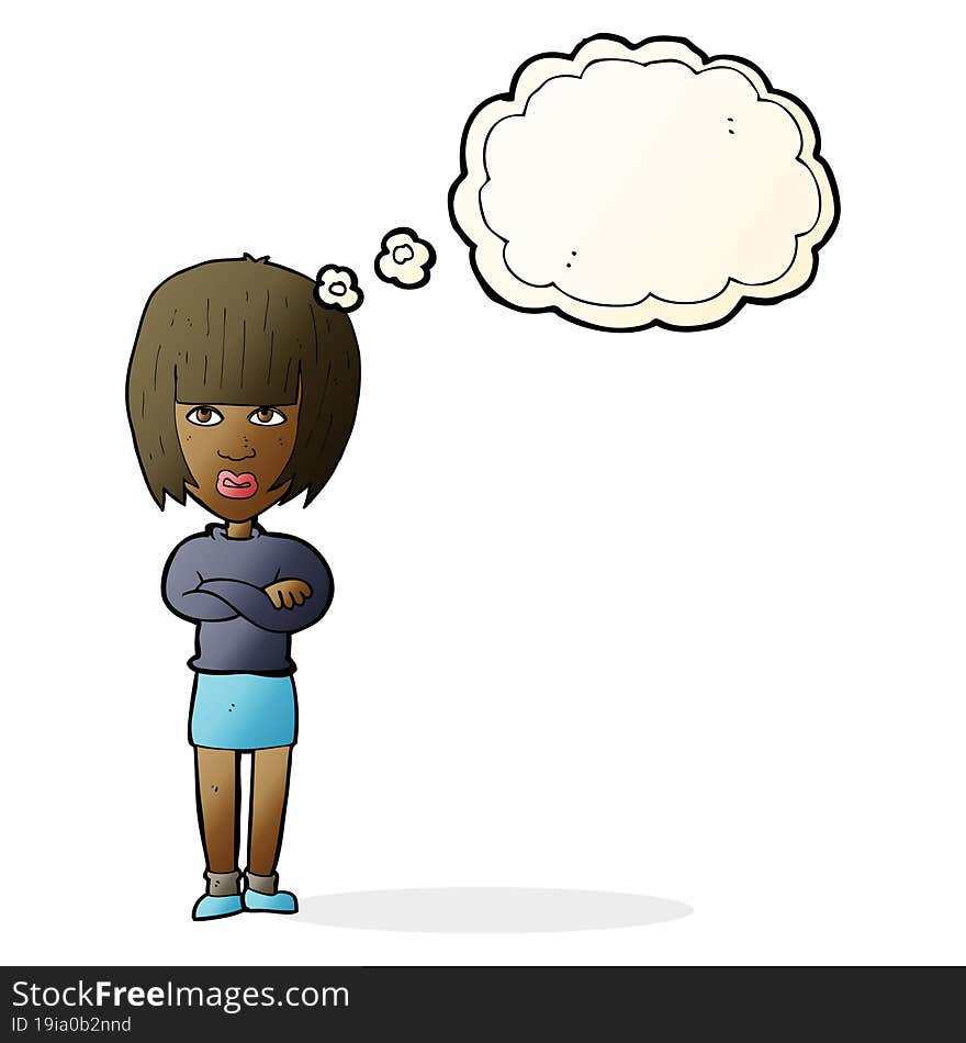 cartoon annoyed woman with thought bubble