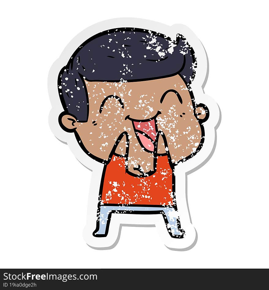 distressed sticker of a cartoon man laughing