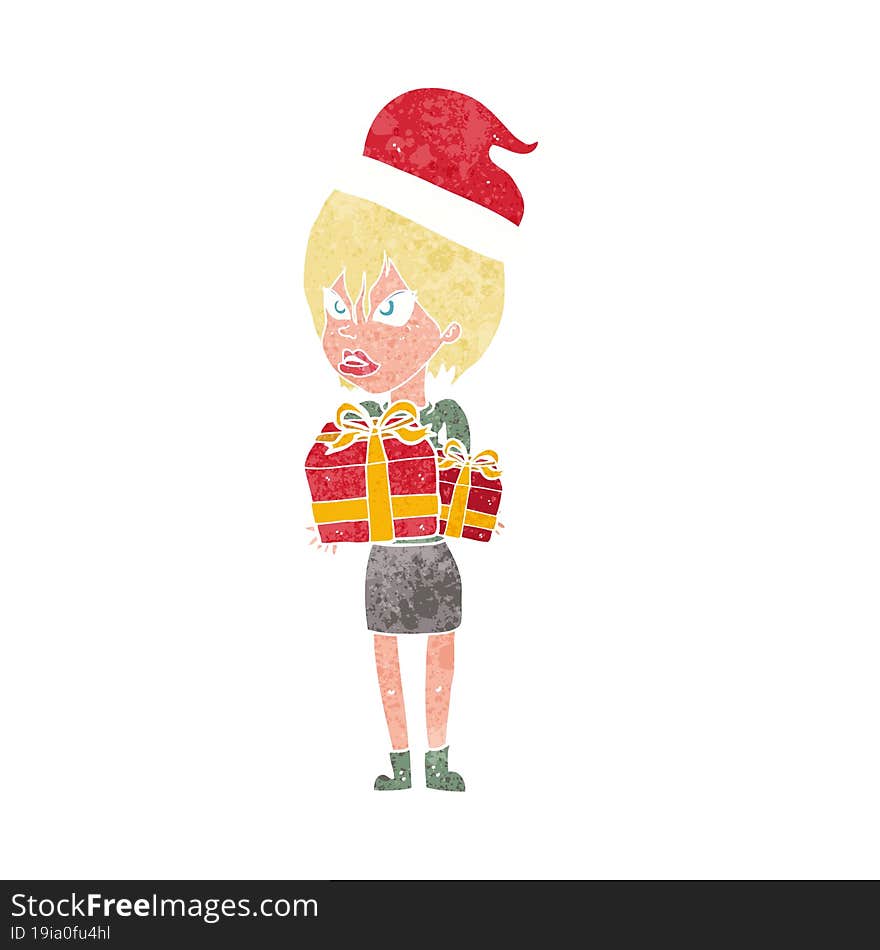 cartoon woman with present