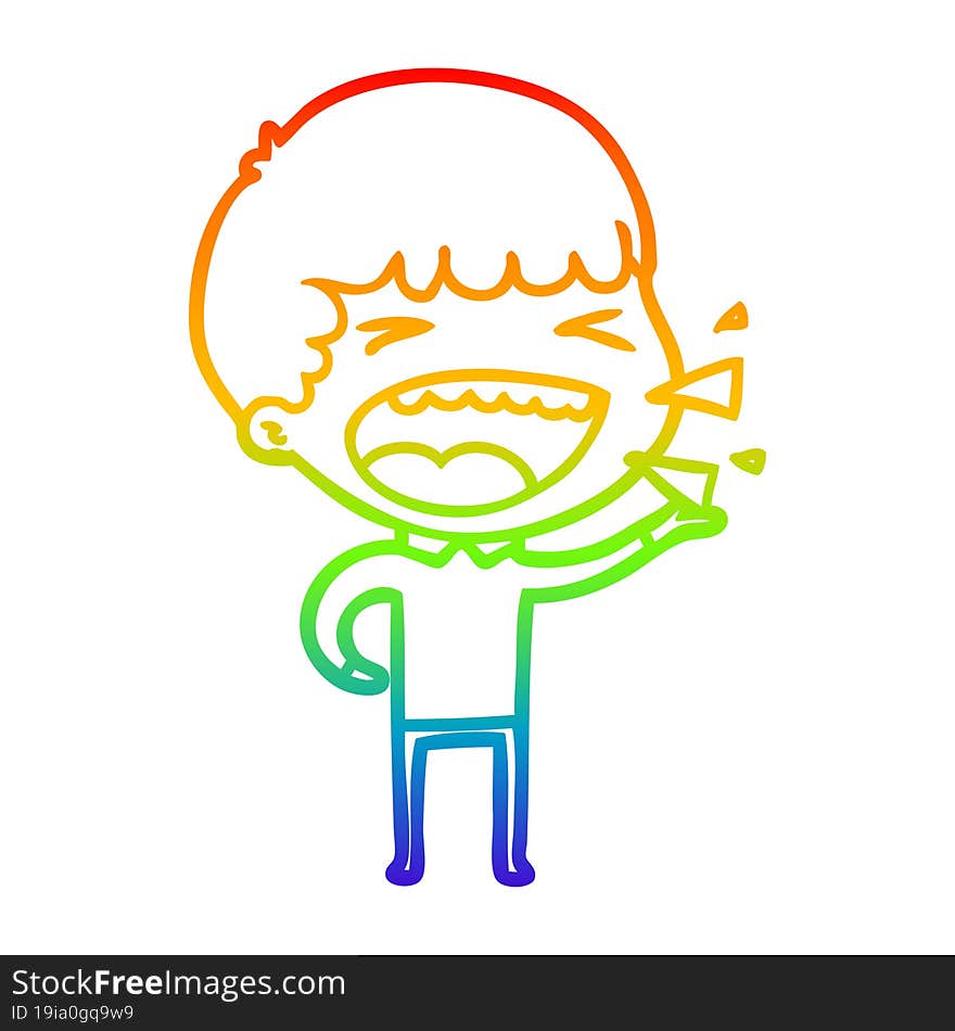 rainbow gradient line drawing of a cartoon laughing man