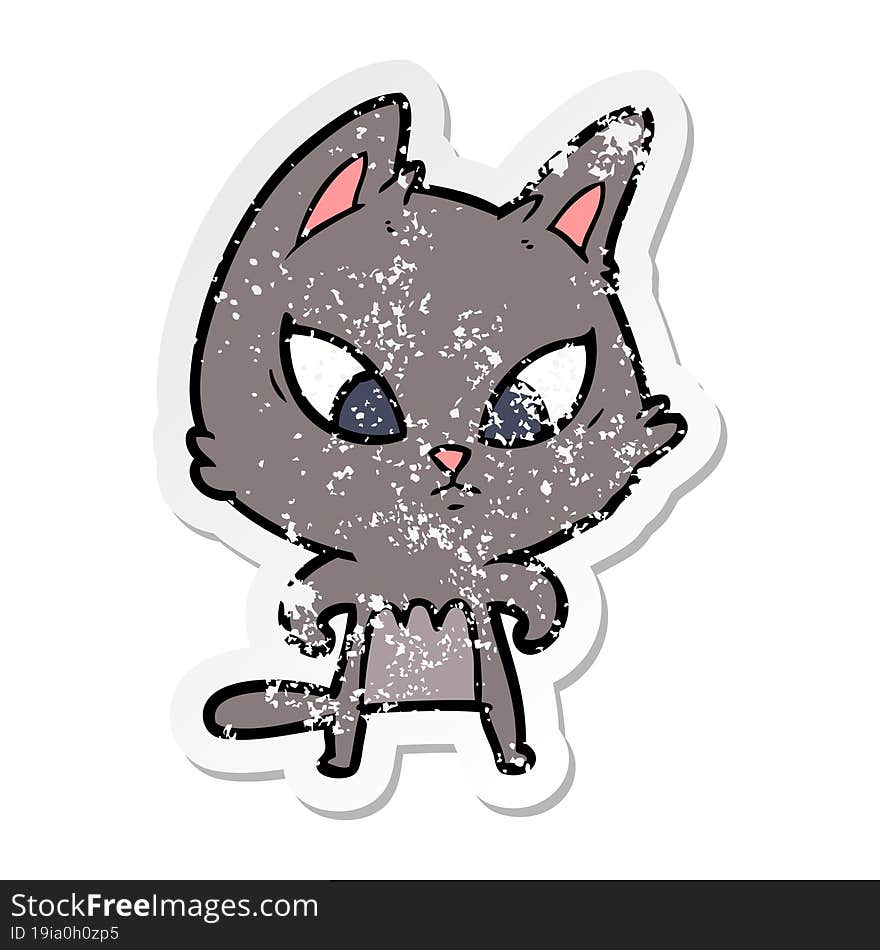 distressed sticker of a confused cartoon cat