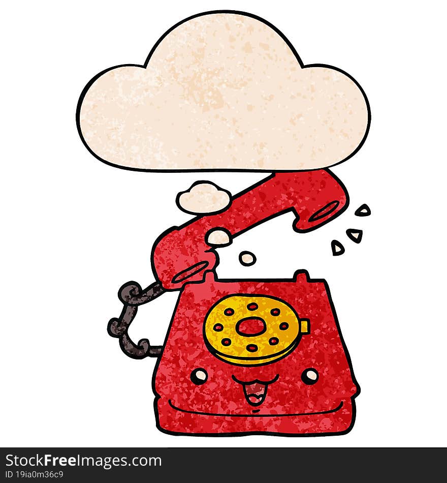 cute cartoon telephone and thought bubble in grunge texture pattern style