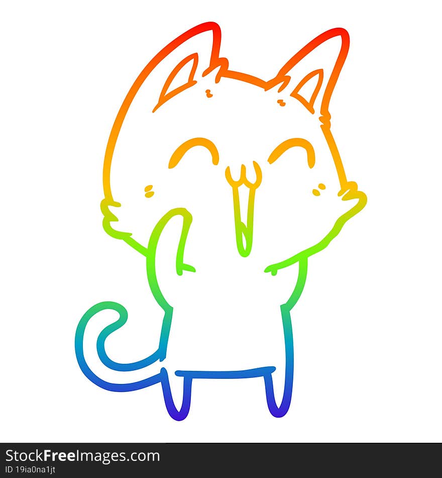 rainbow gradient line drawing happy cartoon cat