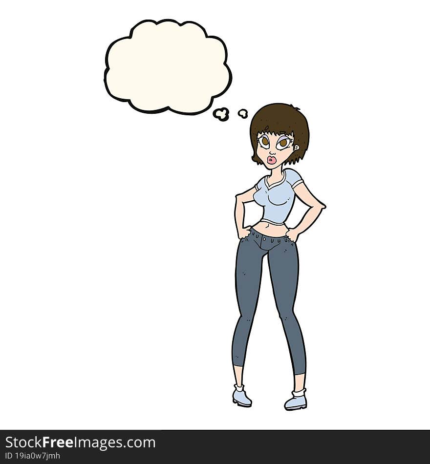 cartoon pretty woman with thought bubble