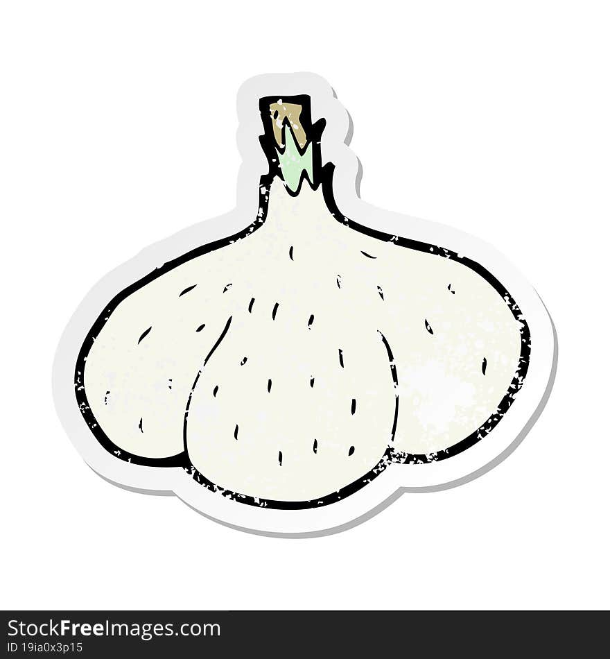 retro distressed sticker of a cartoon garlic