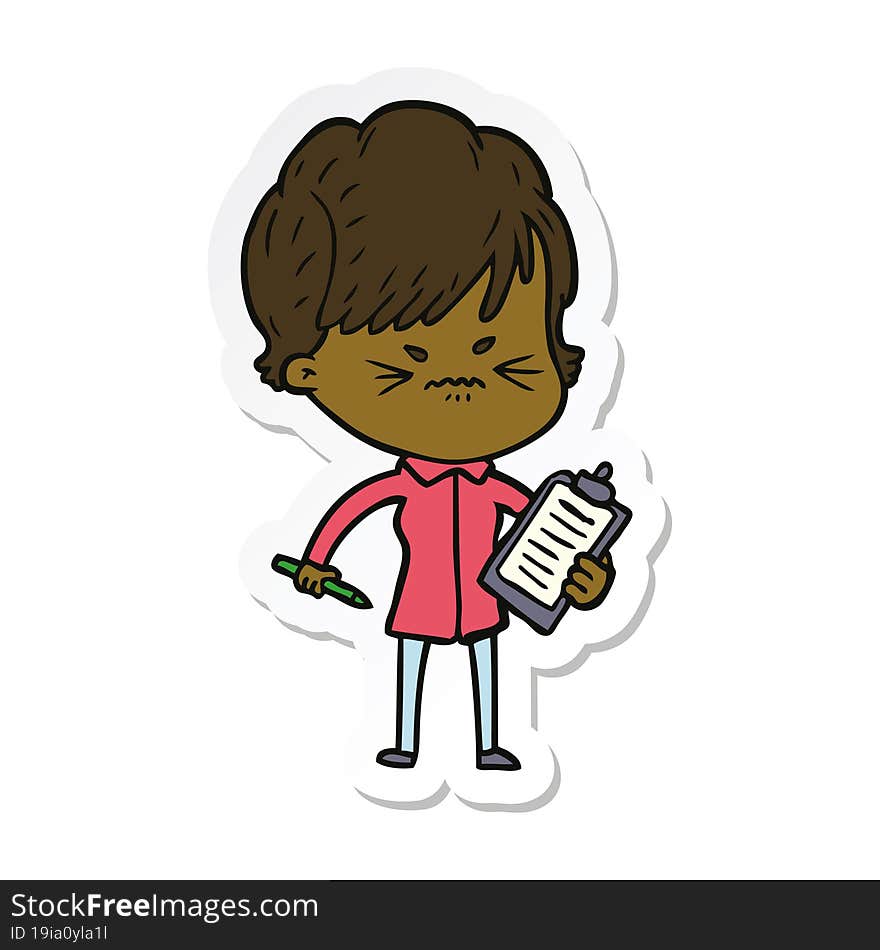 sticker of a cartoon frustrated woman