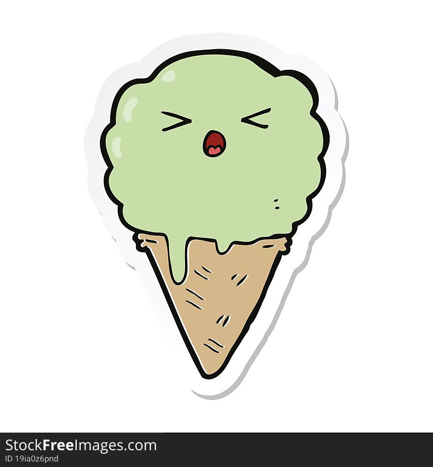 sticker of a cartoon ice cream