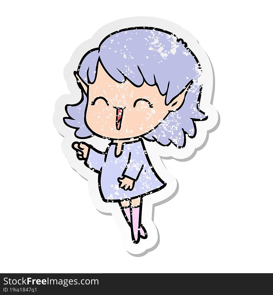 Distressed Sticker Of A Cartoon Elf Girl