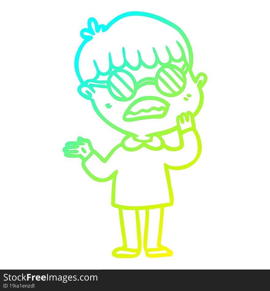 cold gradient line drawing cartoon confused boy wearing spectacles