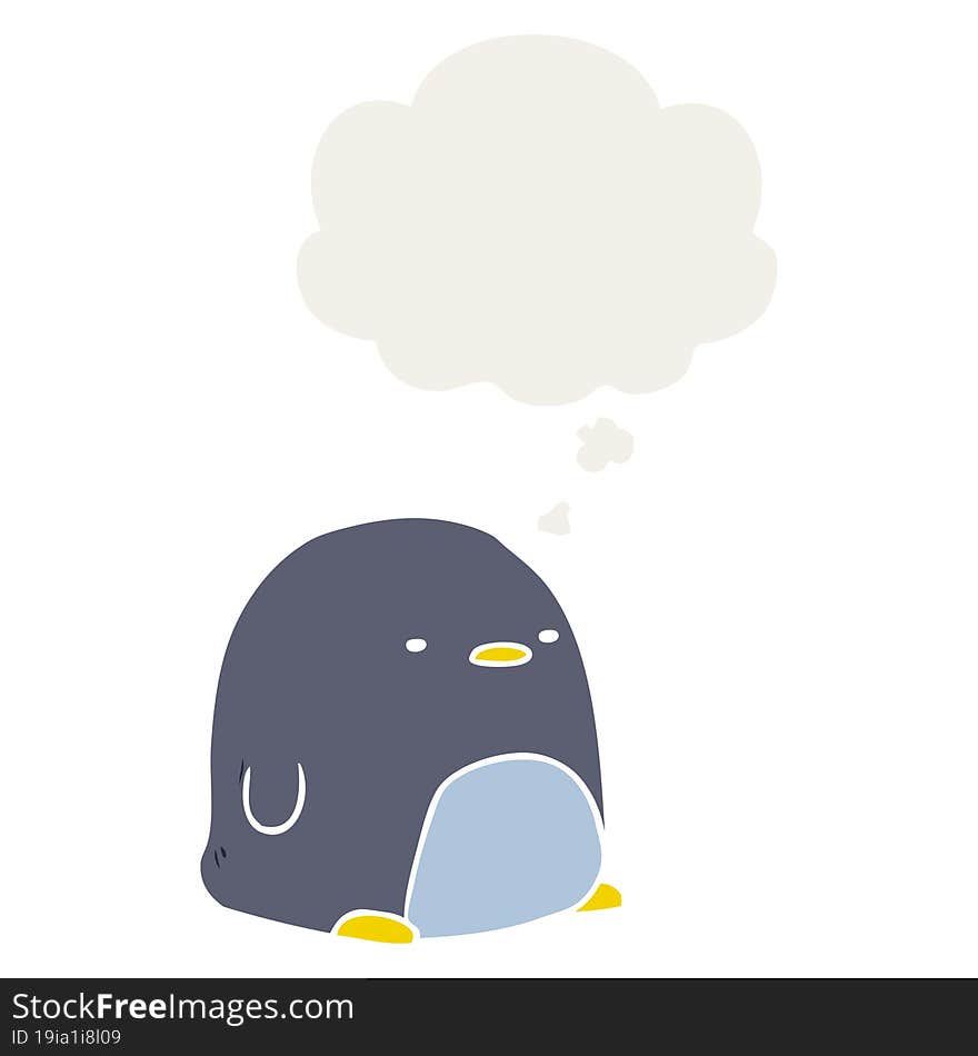 cute cartoon penguin and thought bubble in retro style