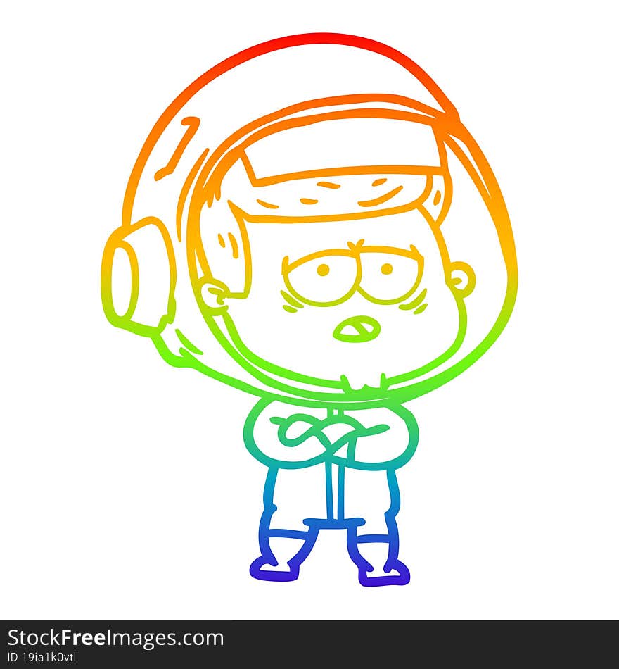 rainbow gradient line drawing cartoon tired astronaut