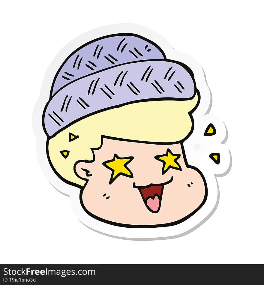 Sticker Of A Cartoon Boy Wearing Hat