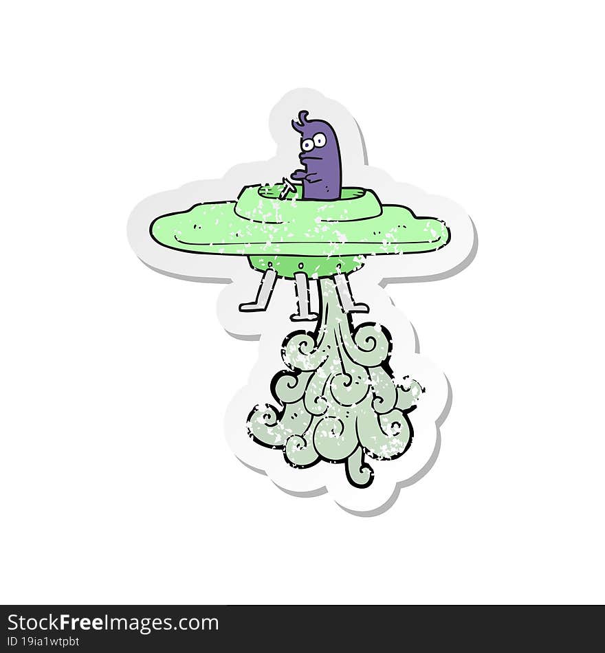 retro distressed sticker of a cartoon flying saucer