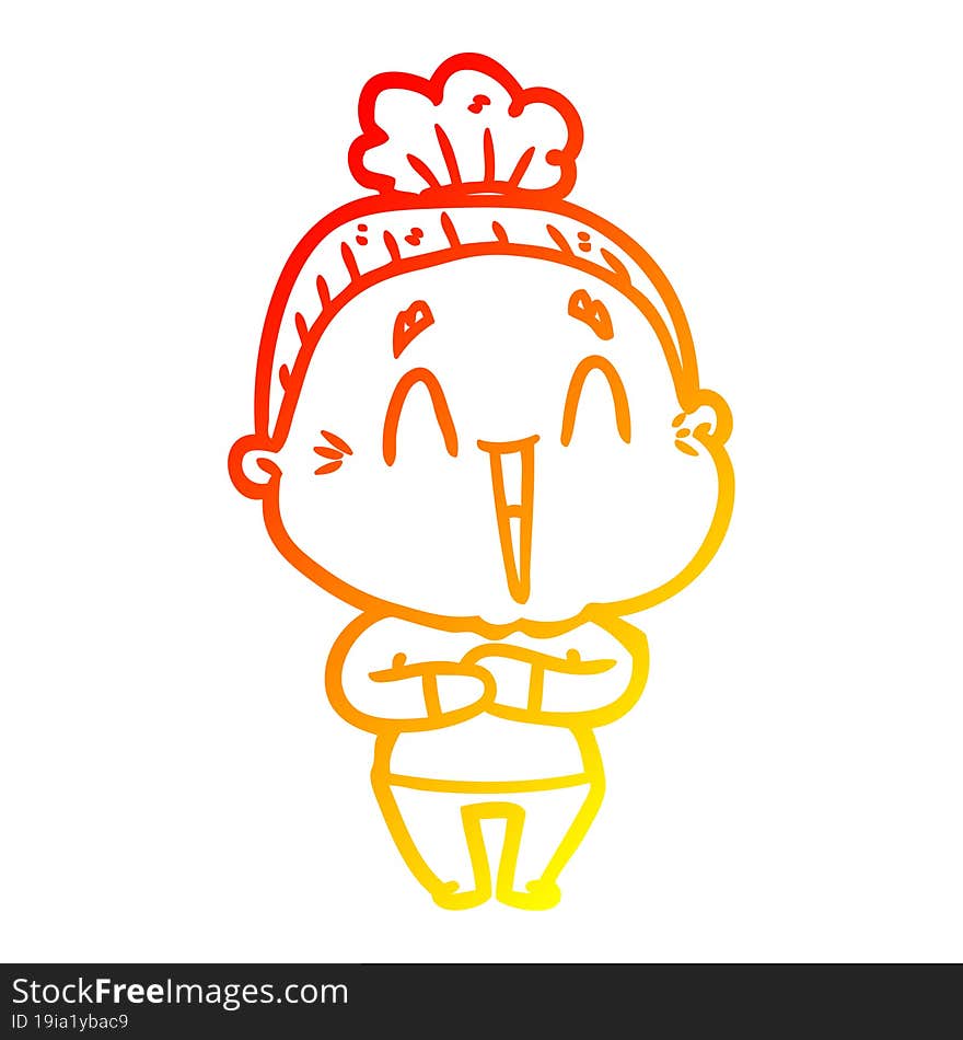 Warm Gradient Line Drawing Cartoon Happy Old Lady